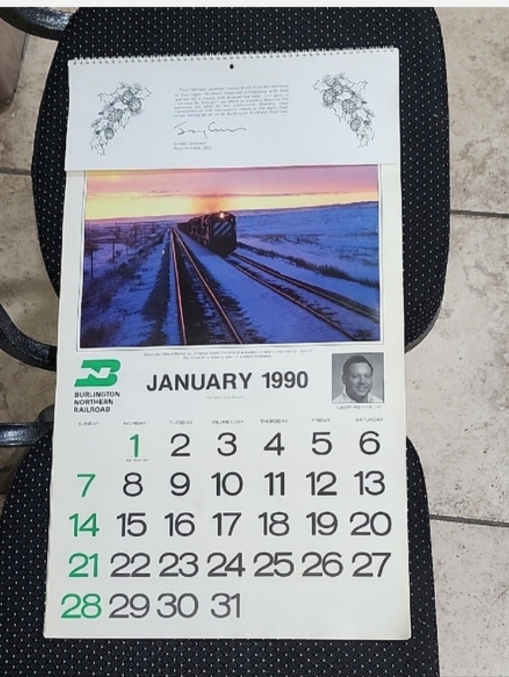 Authentic Vintage 1990 Burlington Northern Railroad Wall Calendar